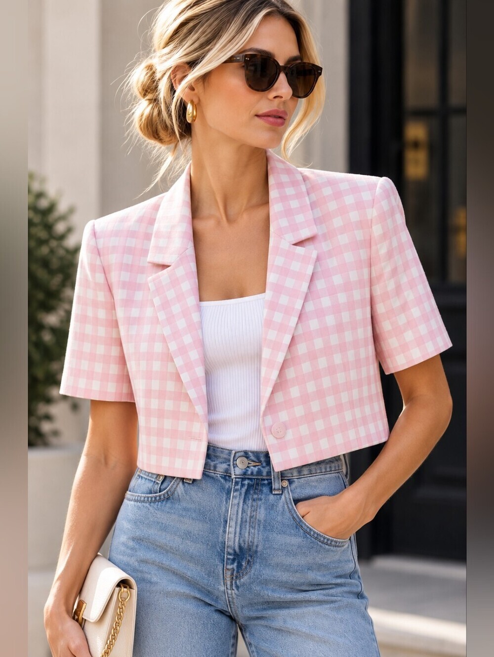 River Island Womens Pink Gingham Blazer is Size UK16 or US 12